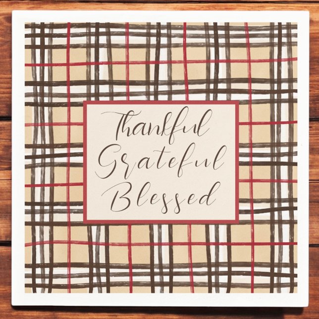 Plaid Thanksful Grateful Blessed  Napkin (Creator Uploaded)