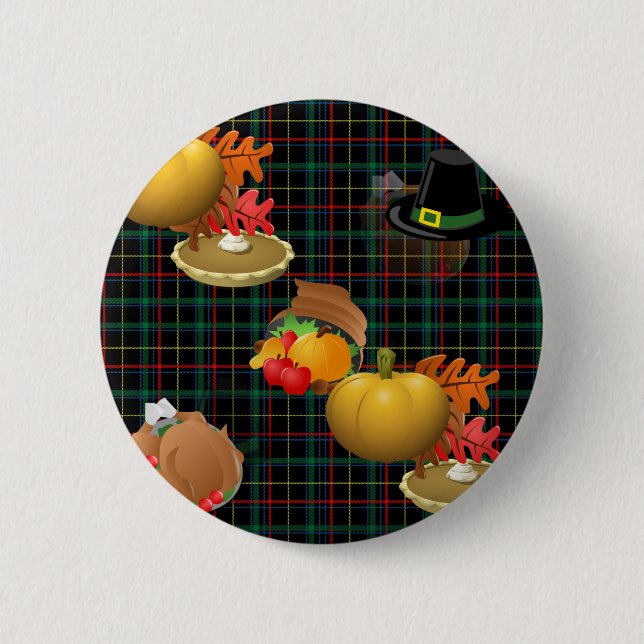 plaid thanksgiving 6 cm round badge (Front)
