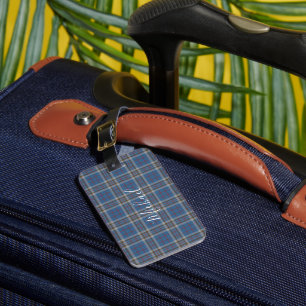 Plaid Thompson Blue Grey Script Custom Tartan Luggage Tag
