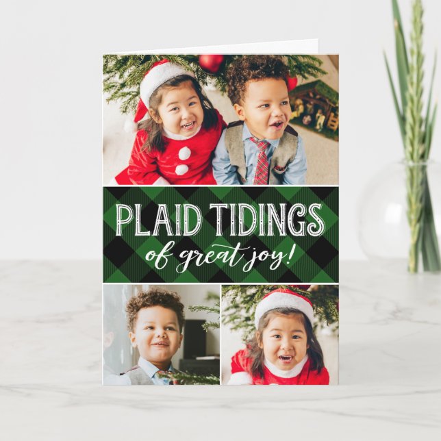 Plaid Tidings 3 Photo | Green | Holiday Card (Front)