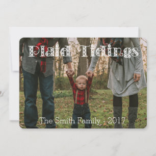 Plaid Tidings Black White Plaid Back Holiday Card