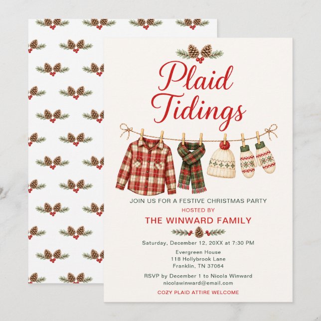 Plaid Tidings Christmas Party Invitation (Front/Back)