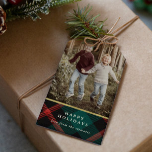 Plaid Tradition Christmas Photo Gift Tags
