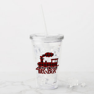 Plaid train personalised  acrylic tumbler