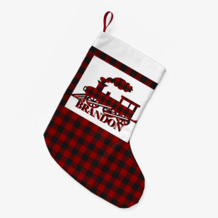 Plaid train personalised  small christmas stocking