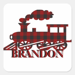 Plaid train personalised square sticker