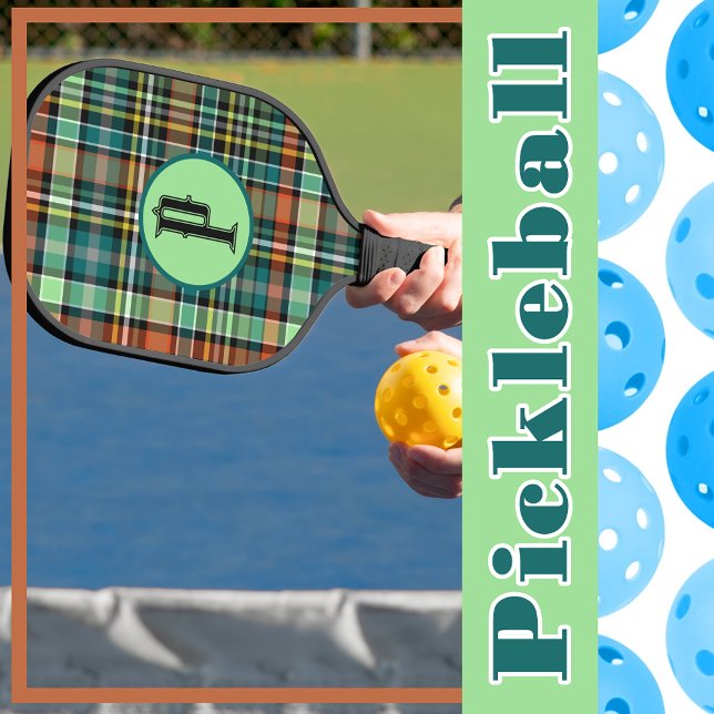 Plaid Turquoise Grey Orange MInt Green Personalise Pickleball Paddle (Plaid Turquoise Gray Orange MInt Green Personalize Pickleball Paddle)