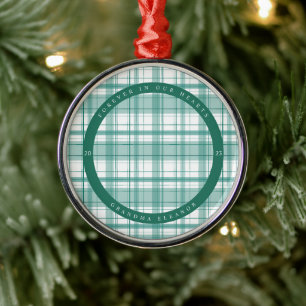 Plaid Turquoise Memorial Photo Metal Ornament