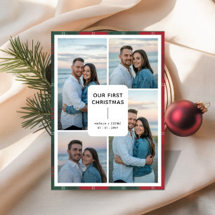 Plaid Typography Our First Christmas Newlywed Holiday Card