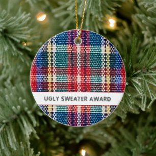 Plaid Ugly Sweater Award YEAR Holiday Festive Fun Ceramic Tree Decoration