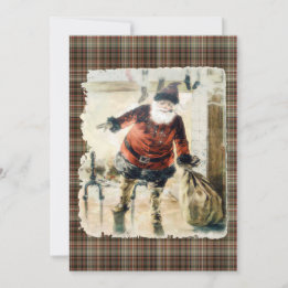 Plaid Vintage Santa Claus Invitation