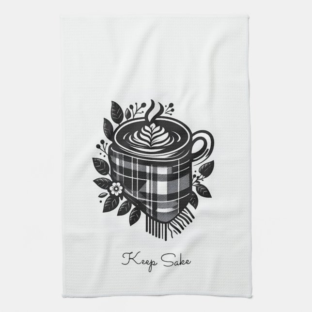 plaid watercolor drink farmhouse latte Coffee Tea Towel (Vertical)