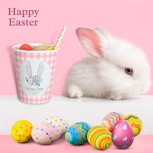 Plaid Watercolor Floral Bunny Template Easter Paper Cups
