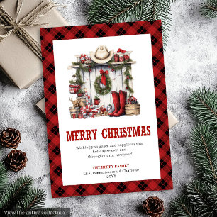 Plaid Western Buffalo Rustic Xmas Greeting Holiday Card