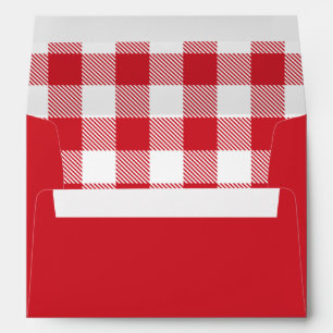 Plaid White Red Gingham Check Rustic Envelope