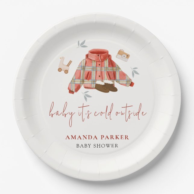 Plaid Winter Clothes Baby Shower  Paper Plate (Front)