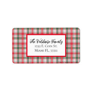 Plaid Winter Holiday Christmas Family Personalised Label