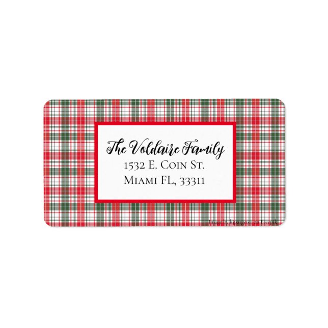 Plaid Winter Holiday Christmas Family Personalised Label (Front)
