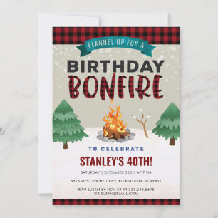 Plaid Winter Outdoor Bonfire Birthday Invitation