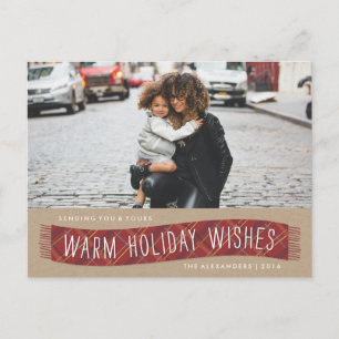 Plaid Winter Scarf Holiday Postcard - Brick