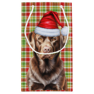 Plaid with a Chocolate Lab Christmas Dog Small Gift Bag