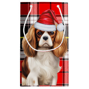 Plaid with a Cute King Charles Christmas Dog Small Gift Bag