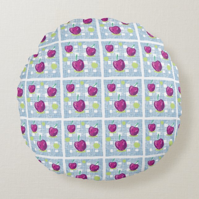 Plaid with Cherry Print Throw Pillow (Front)