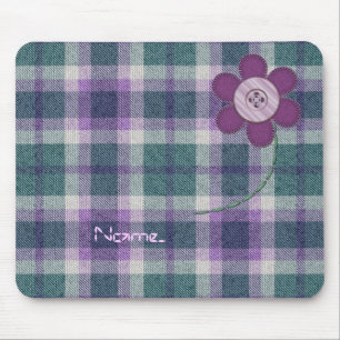 Plaid With Flower Mouse Mat