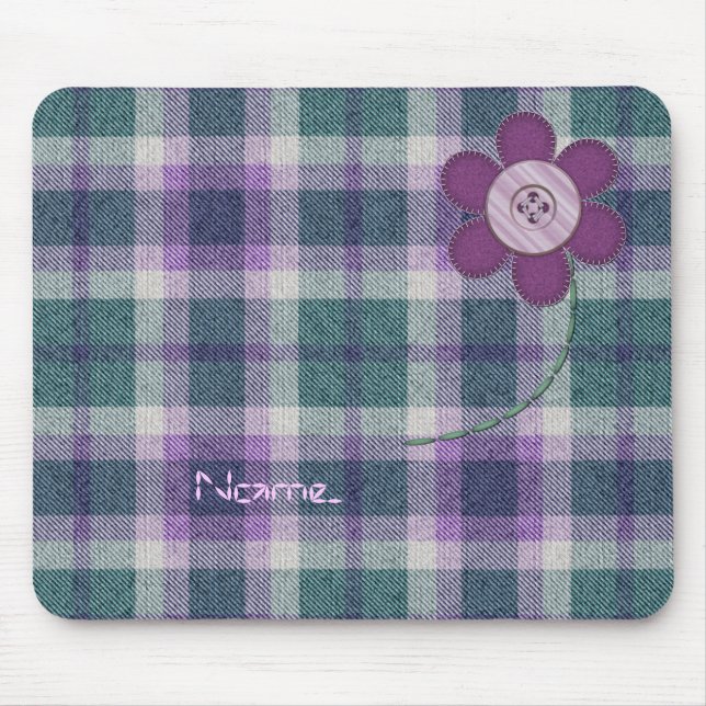 Plaid With Flower Mouse Mat (Front)