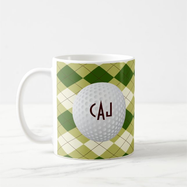 Plaid with Golf Ball, Personalised Coffee Mug (Left)