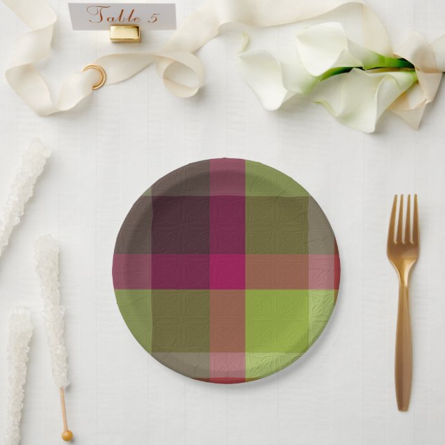 Plaid With Patterened Texture Paper Plate (Wedding)