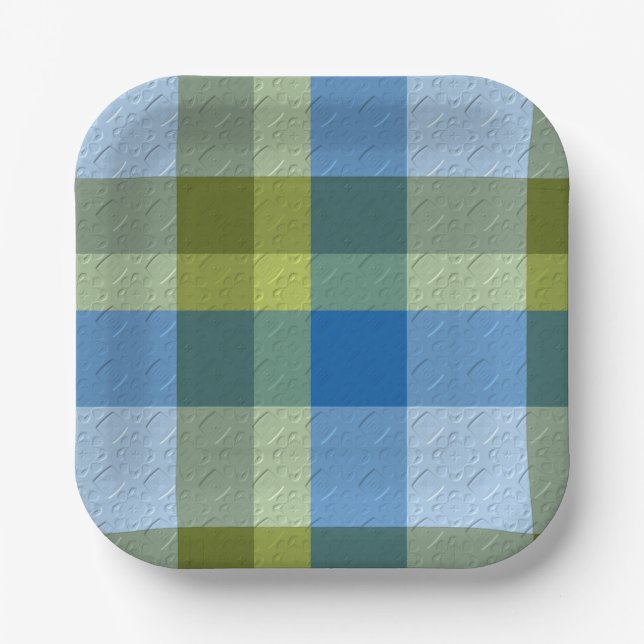 Plaid With Patterened Texture Paper Plate (Front)
