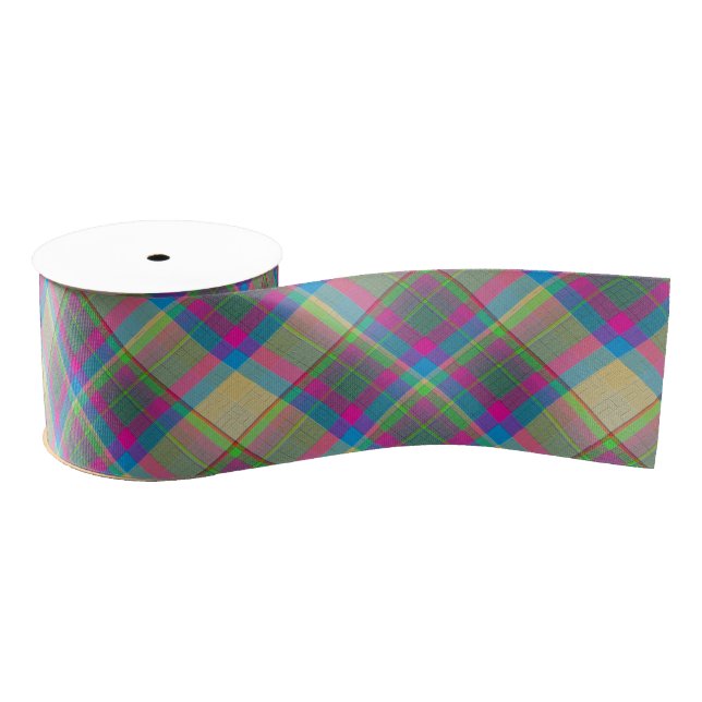 Plaid With Pattern Ribbon Grosgrain Ribbon (Spool)