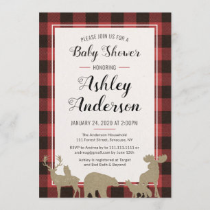 Plaid Woodland Animals Baby Shower Invitation