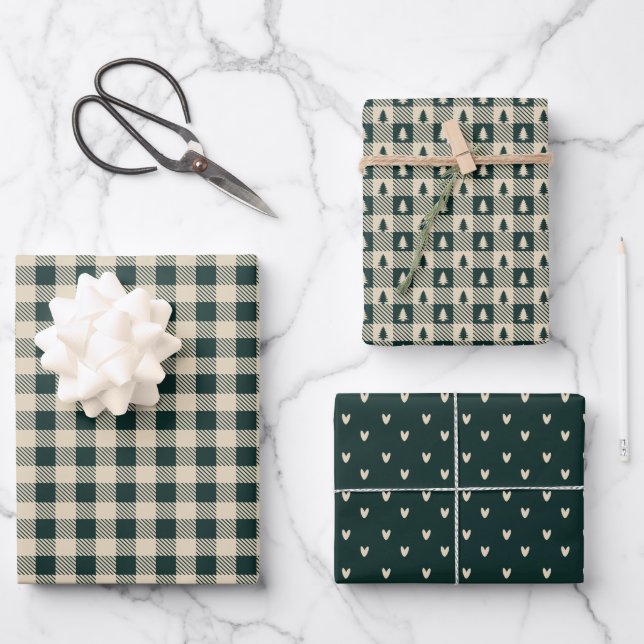 Plaid Woodland Green and Tan Collection Wrapping Paper Sheet (Front)