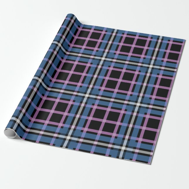 Plaid Wrapping Paper – Blue & Lavender Chequered (Unrolled)