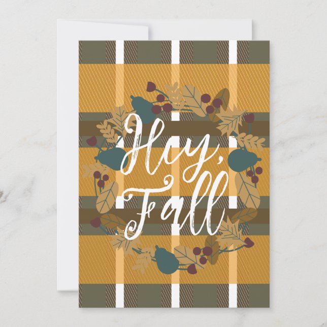 Plaid Wreath Greenery Hey Fall Card (Front)