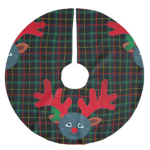 plaid xmas reindeer moon emoji brushed polyester tree skirt