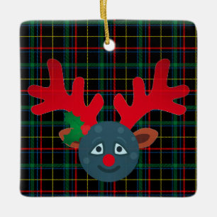 plaid xmas reindeer moon emoji ceramic ornament