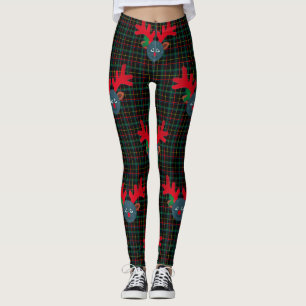 plaid xmas reindeer moon emoji leggings