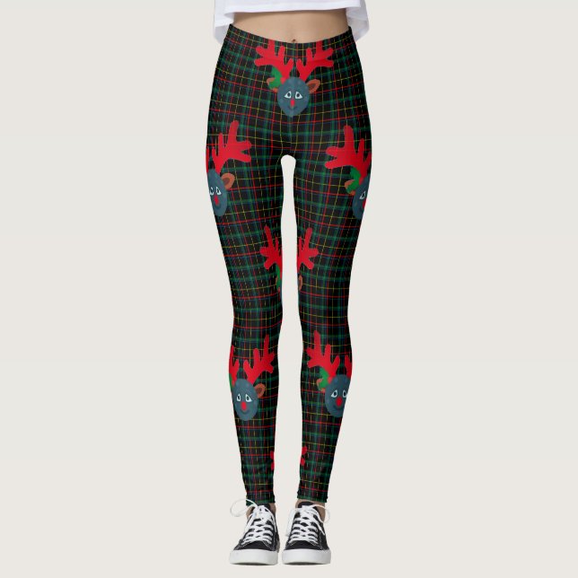 plaid xmas reindeer moon emoji leggings (Front)