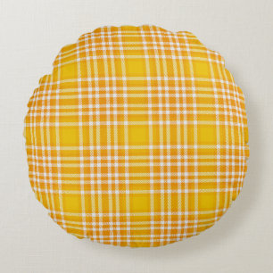 Plaid Yellow Decor Round Throw Pillow