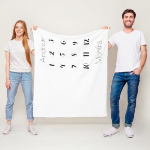 Plain 12 Month Milestone Boy Grey/Black Fleece Blanket