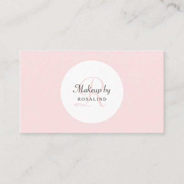 Plain and Simple Light Pink Monogram Makeup Artist Business Card (Front)