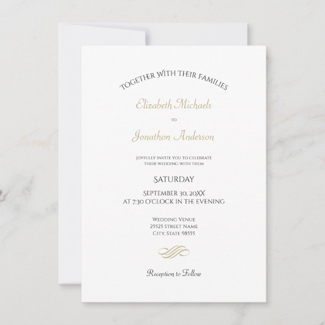 Plain and Simple White and Gold Classic Wedding Invitation (Front)