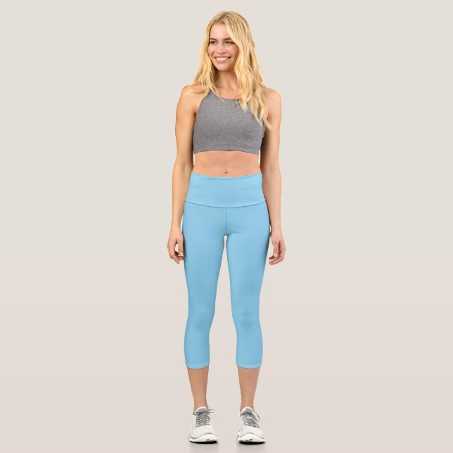 Plain Baby Blue Capri Leggings (Front)