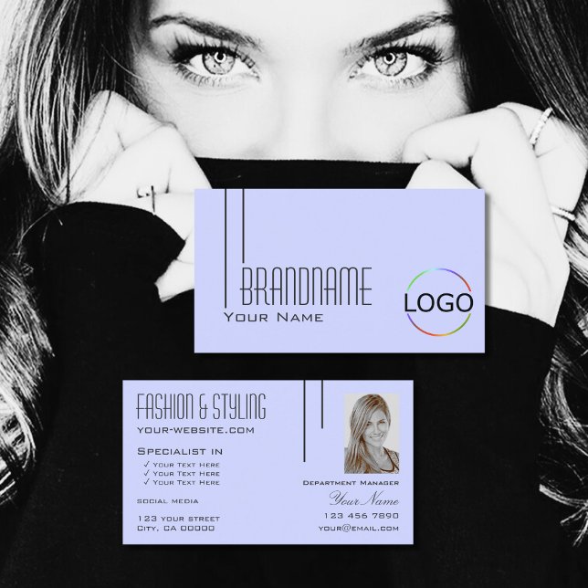 Plain Baby Blue with Logo and Photo Professional Business Card (Creator Uploaded)