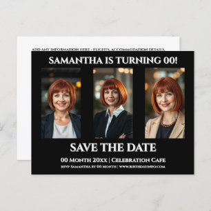 Plain birthday any age 3 photo party template postcard