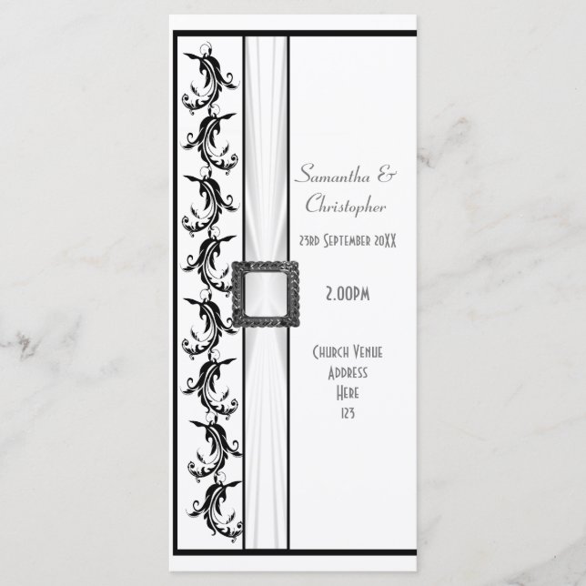Plain black and white church wedding program programme (Front)