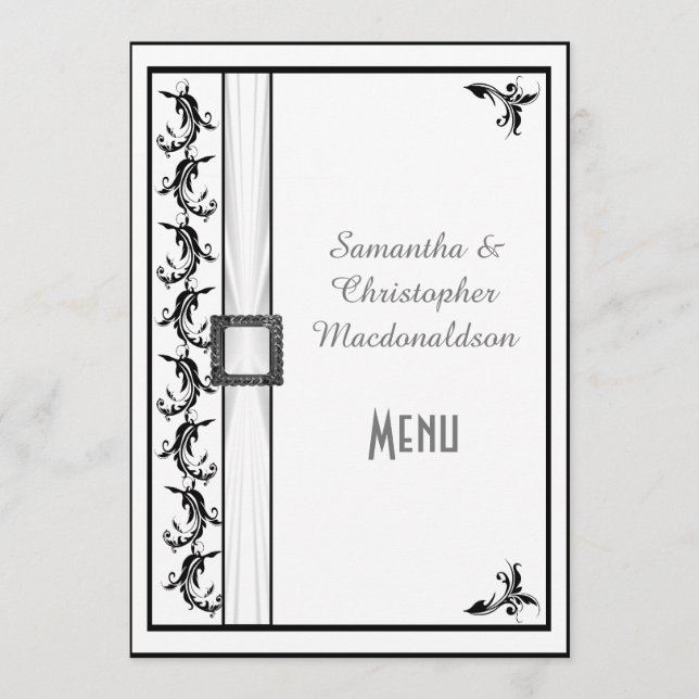 Plain black and white lace wedding menu (Front)